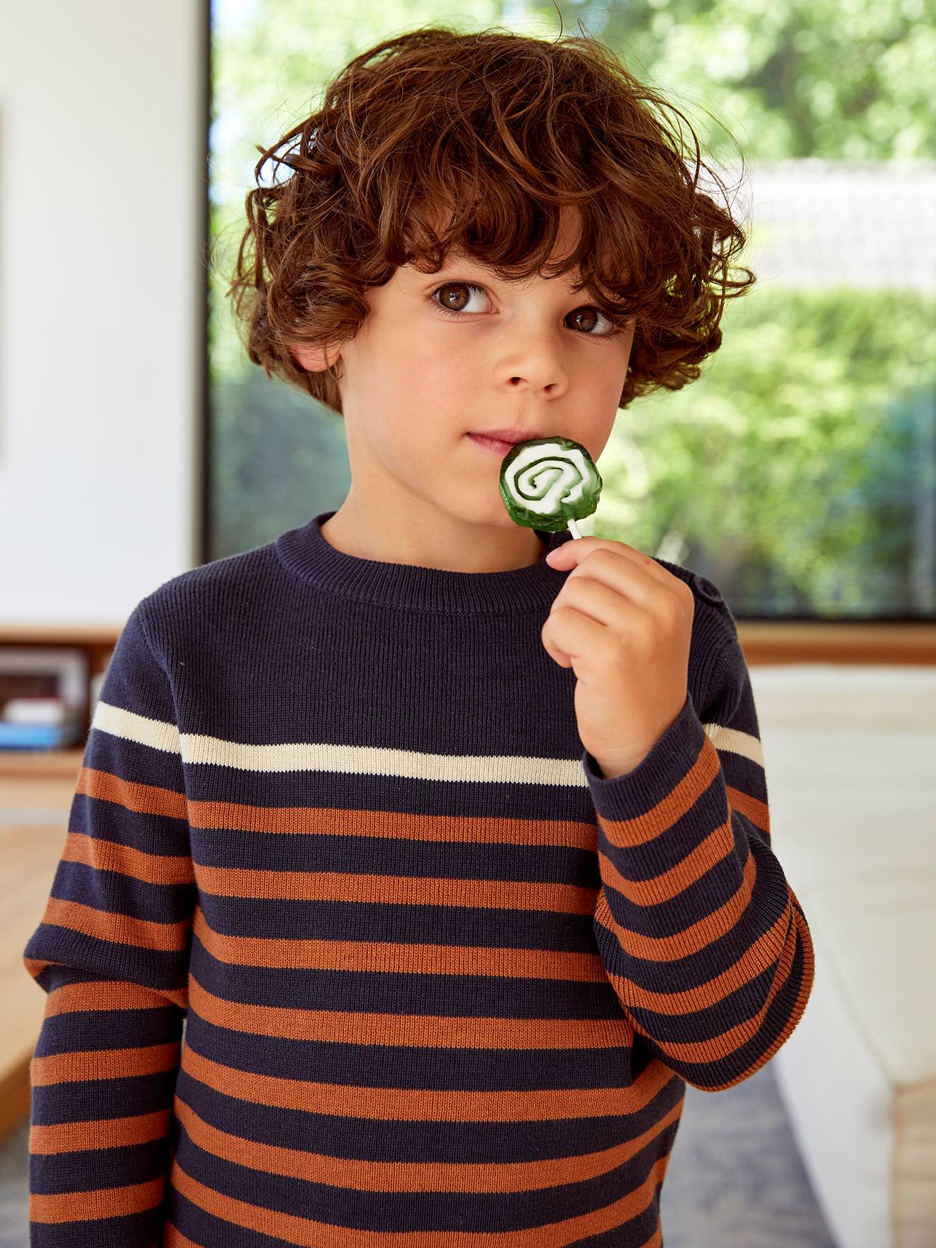 Sailor-Style Striped Jumper for Boys brown medium striped