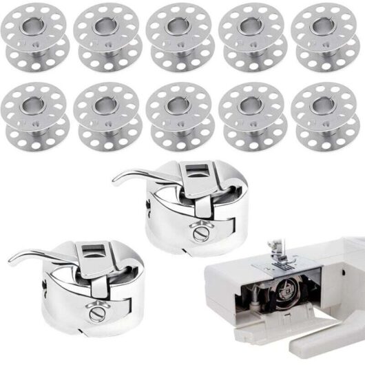Set of 10 Metal Sewing Machine Bobbins + 2 Bobbin Cases for Toyota, Brother, Janome, Elna, Bernina, and Singer Machines