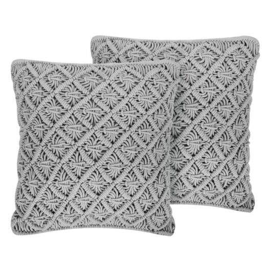 Set of 2 Decorative Cushions KIZKALESI Cotton 45 x 40 cm Grey Geometric Pattern