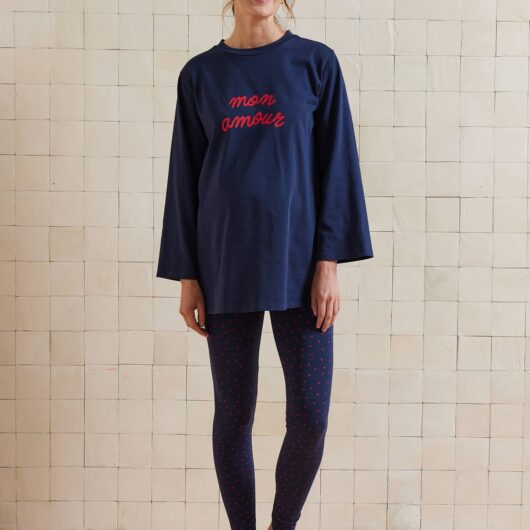 Set of 2-Piece "Mon Amour" Pyjamas for Maternity navy blue