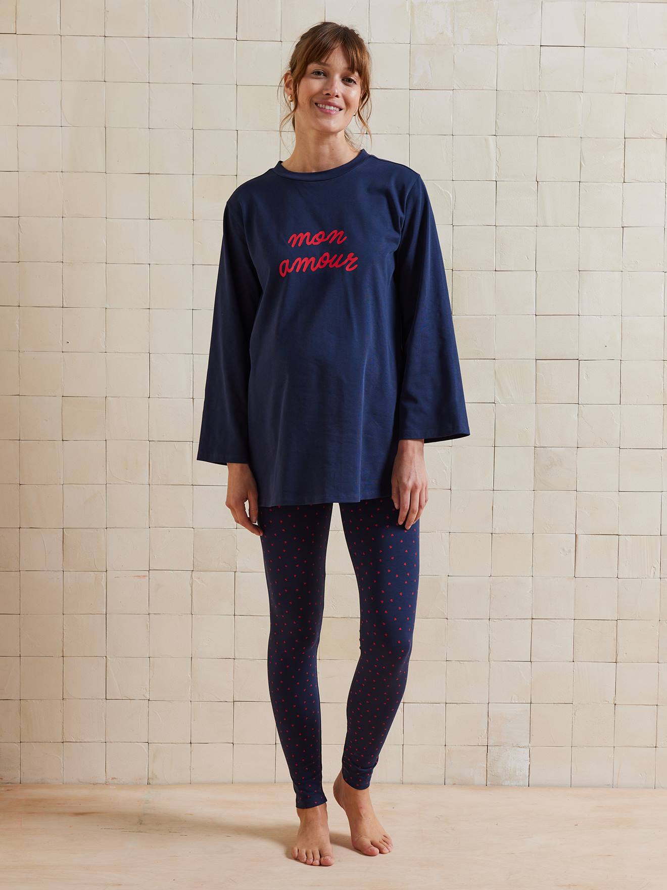 Set of 2-Piece "Mon Amour" Pyjamas for Maternity navy blue