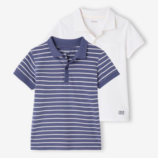 Set of 2 Piqué Knit Polo Shirts for Boys white