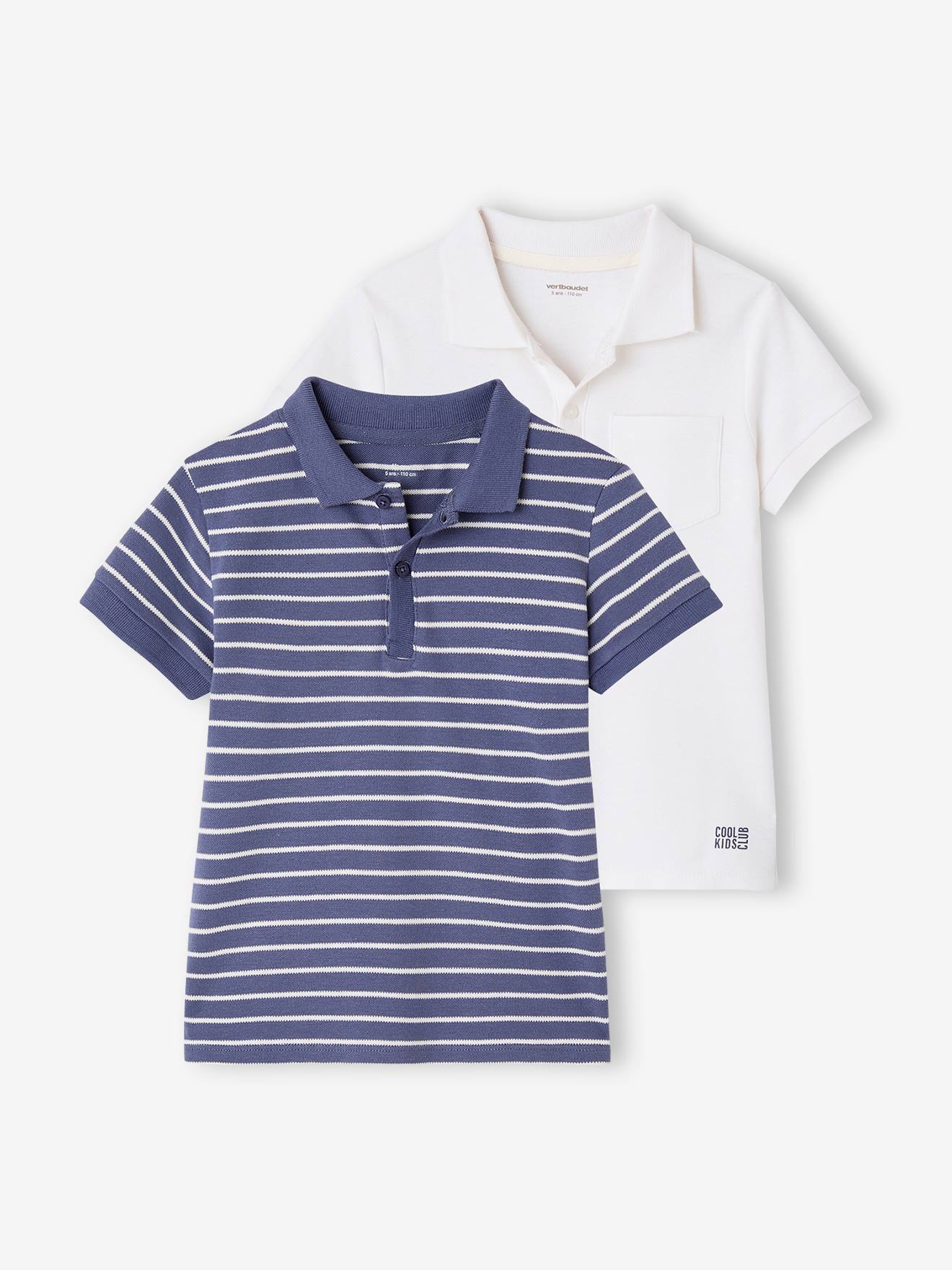 Set of 2 Piqué Knit Polo Shirts for Boys white