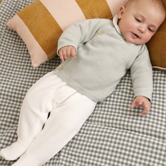 Set of 3 Plain Knit Items for Newborns: Cardigan + Sleepsuit + Bodysuit sage green