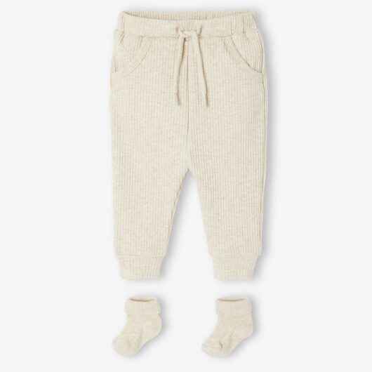 Set of Plain Trousers & Socks marl beige