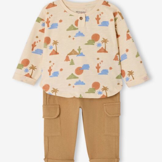 Set of T-shirt and trousers for baby boys printed beige