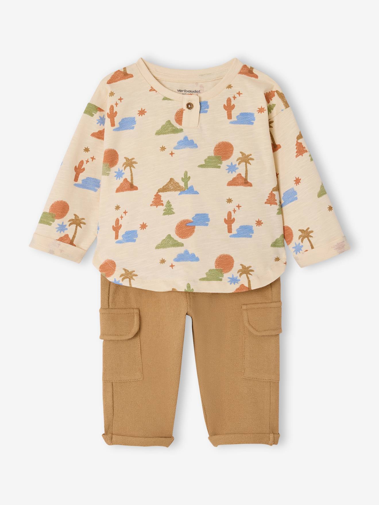 Set of T-shirt and trousers for baby boys printed beige