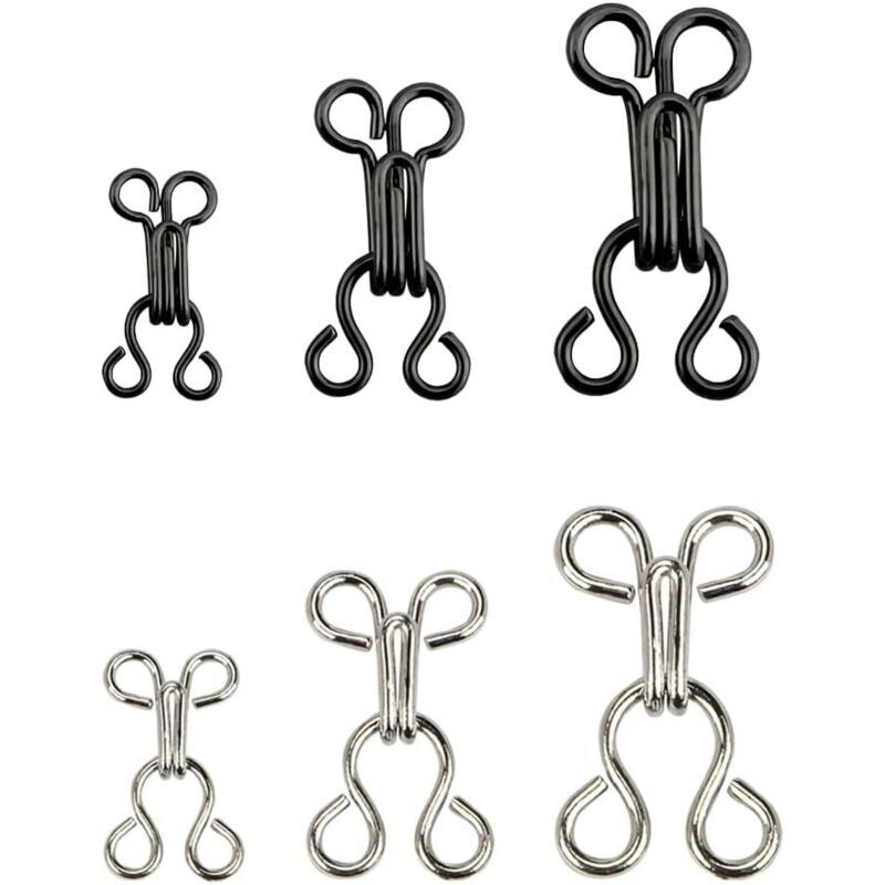 Sewing Eyelet Hooks and Eyes, 12 Pairs of Sewing Hooks and Eyelets, DIY Sewing Accessories, 3 Sizes, for Bras, Clothes, Skirts, Pants (Black S)