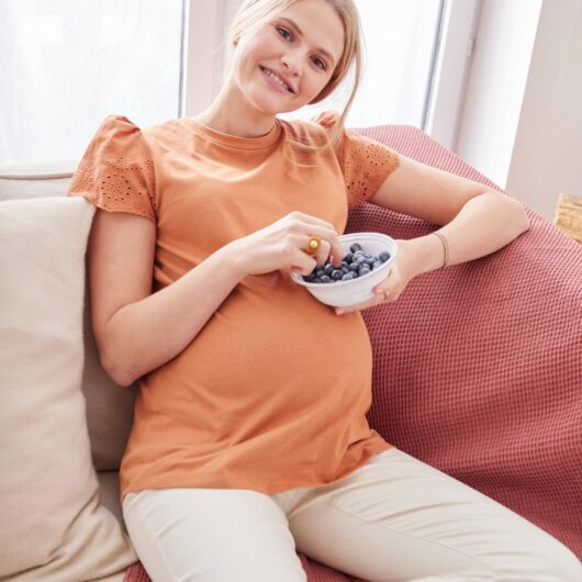Short Sleeve Dual Fabric T-Shirt for Maternity terracotta
