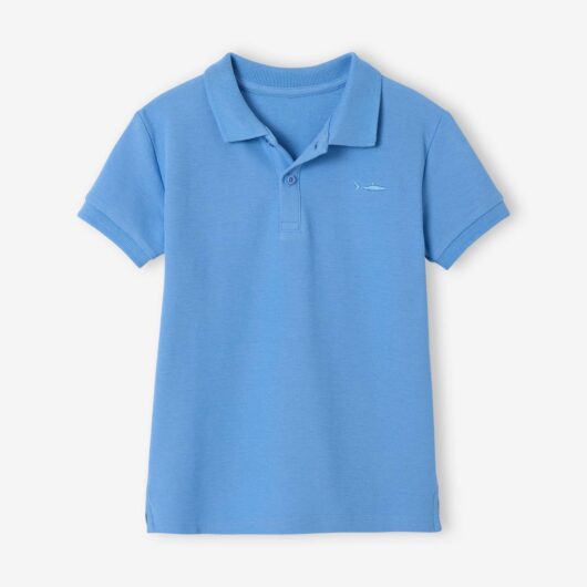 Short Sleeve Polo Shirt, Embroidery on the Chest, for Boys blue