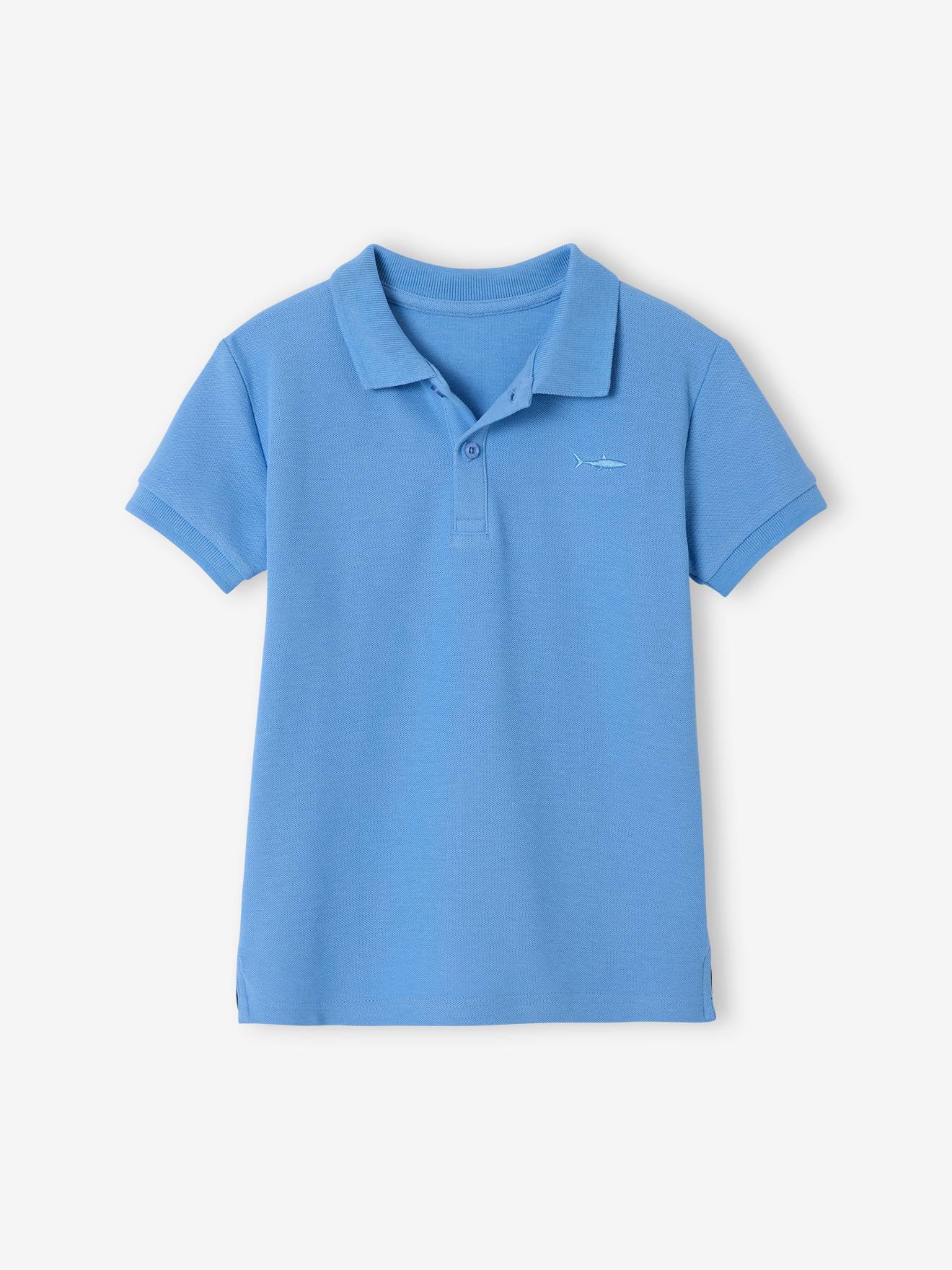 Short Sleeve Polo Shirt, Embroidery on the Chest, for Boys blue