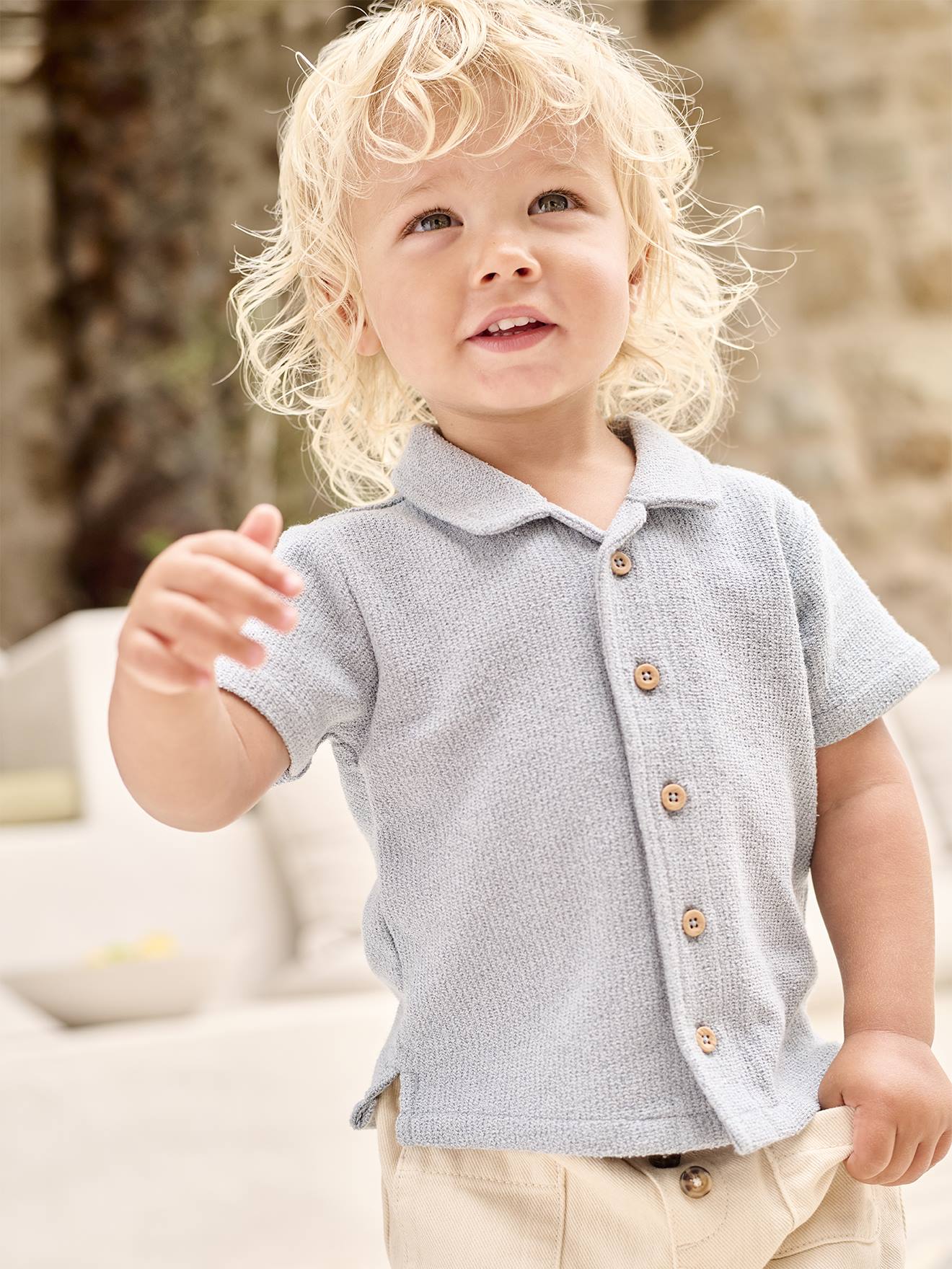 Short-Sleeved Shirt for Babies grey blue