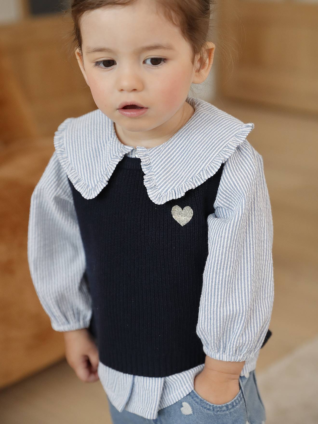 Sleeveless jumper for babies navy blue