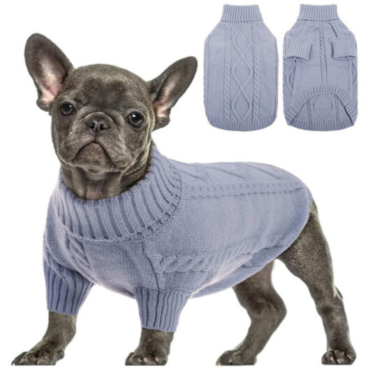Small dog sweater, cable knit sweater for cold weather, classic turtleneck, warm and thick clothing for Chihuahua, Bulldog, Dachshund