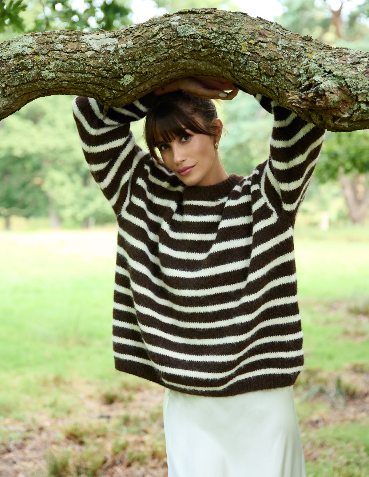 Soft Knit Round Neck Stripe Jumper - ONE / CHOCOLATE