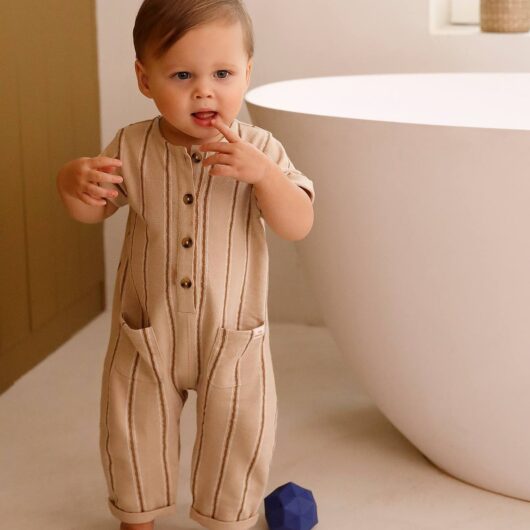 Striped Fancy Knit Jumpsuit for Babies sandy beige