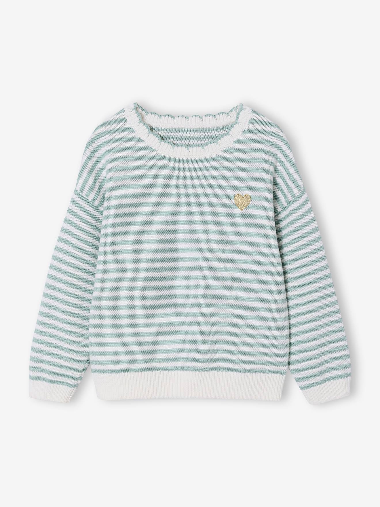 Striped jumper for girls grey blue