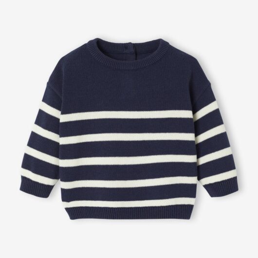 Striped knitted baby jumper navy blue
