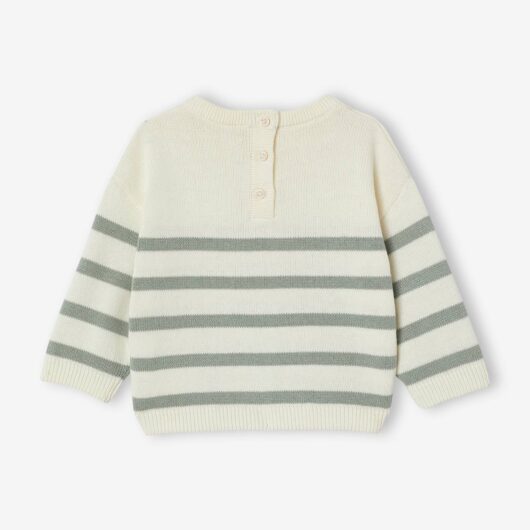 Striped knitted baby jumper sage green