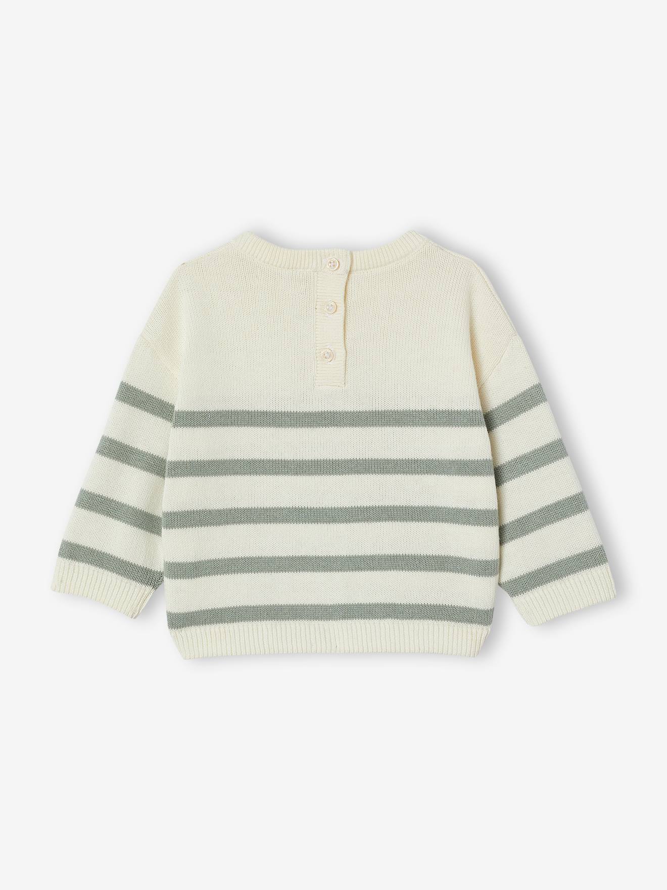 Striped knitted baby jumper sage green
