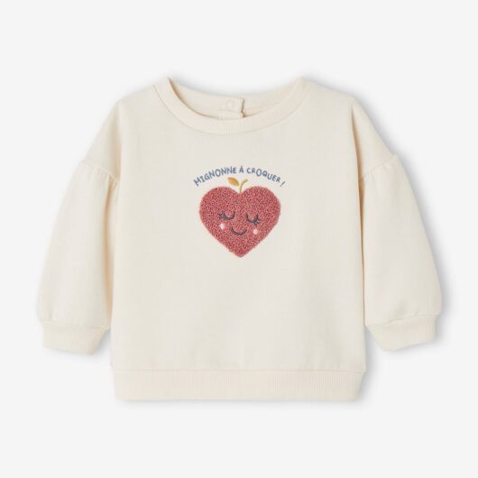 Sweatshirt with Heart in Bouclé Knit, for Babies ecru