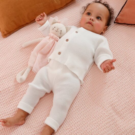 Unisex Combo: Jersey Knit Top & Trousers for Babies white light solid