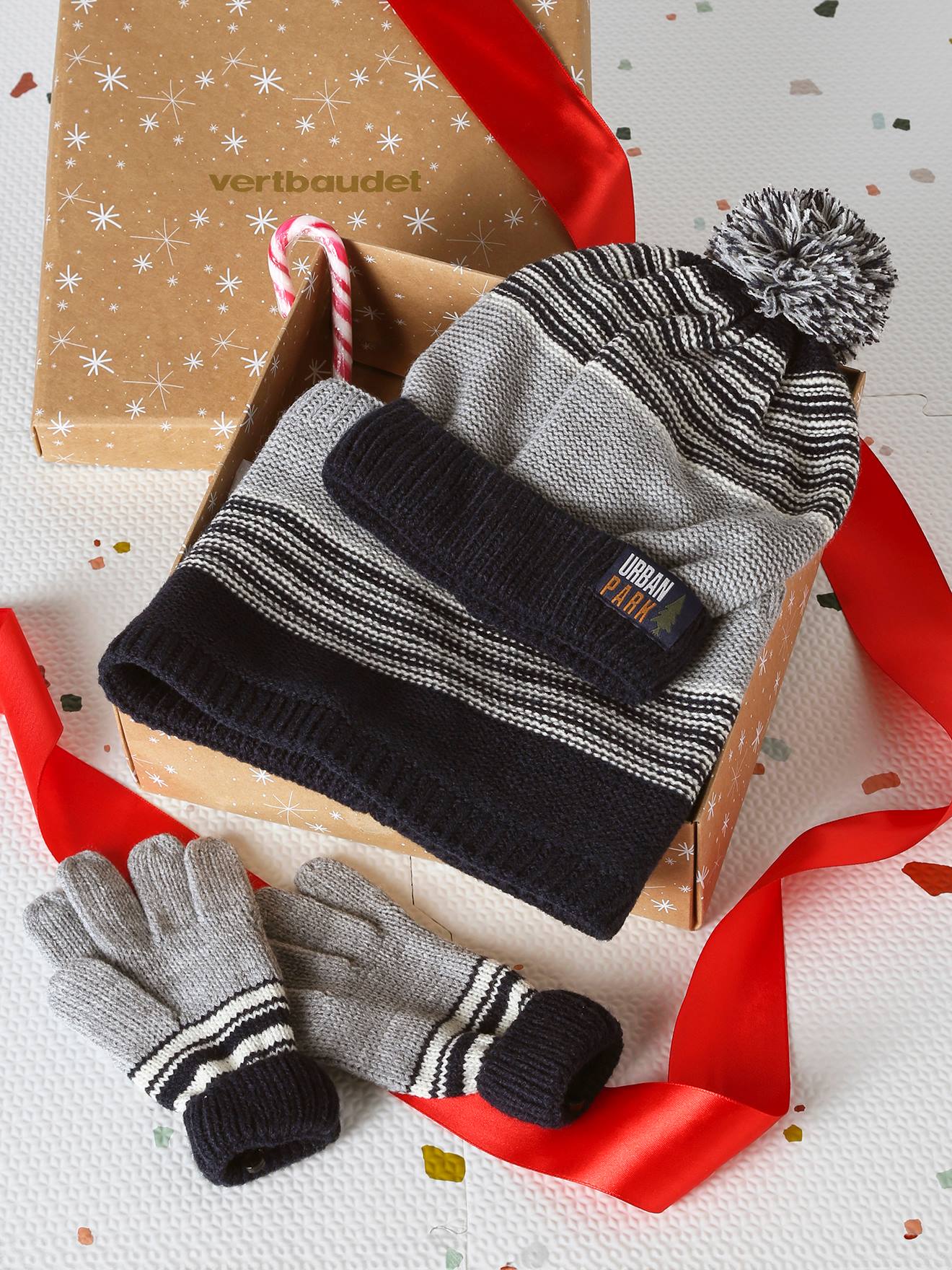Urban Park beanie + snood + mittens/gloves set for boys marl grey