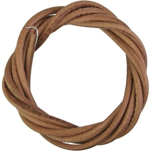 Vintage leather sewing machine belt, 180 cm, solid, non-slip with hook, brown, sewing machine accessory for Singer foot pedal