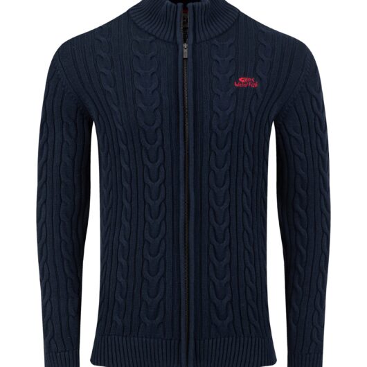 Weird Fish Bexley Full Zip Cable Knit Jumper Navy Size 2XL