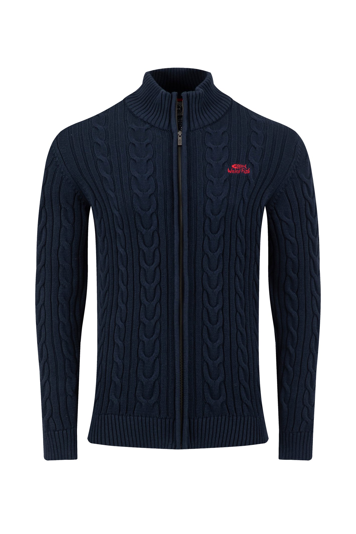 Weird Fish Bexley Full Zip Cable Knit Jumper Navy Size 2XL