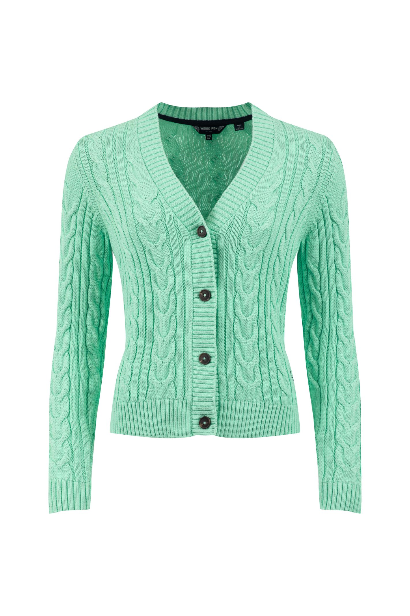 Weird Fish Constance Cable Knit Cardigan Apple Mint Size 10