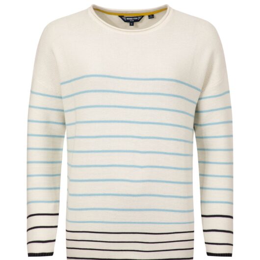 Weird Fish Sutton Striped Knitted Crew Jumper Light Cream Size 10