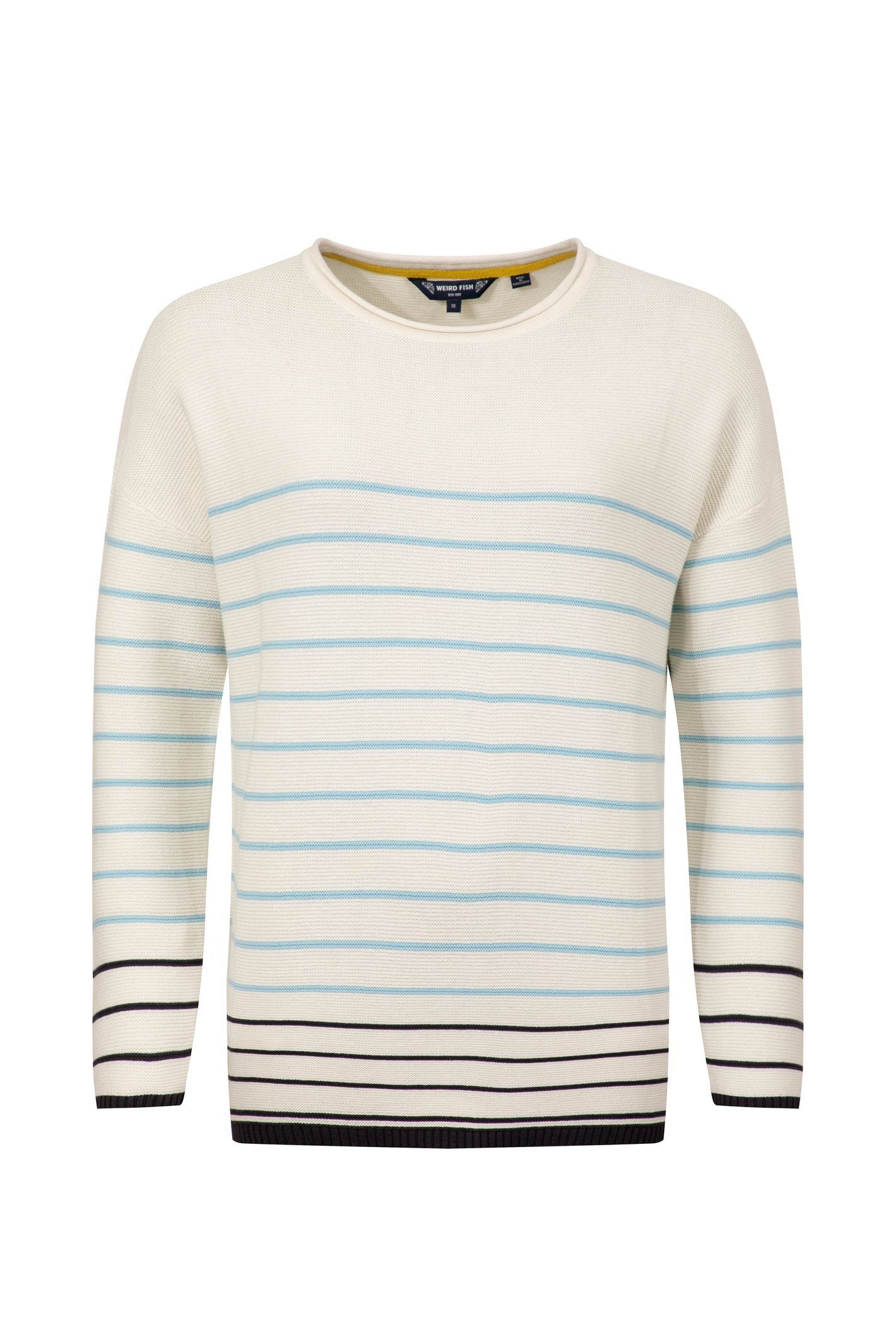 Weird Fish Sutton Striped Knitted Crew Jumper Light Cream Size 10