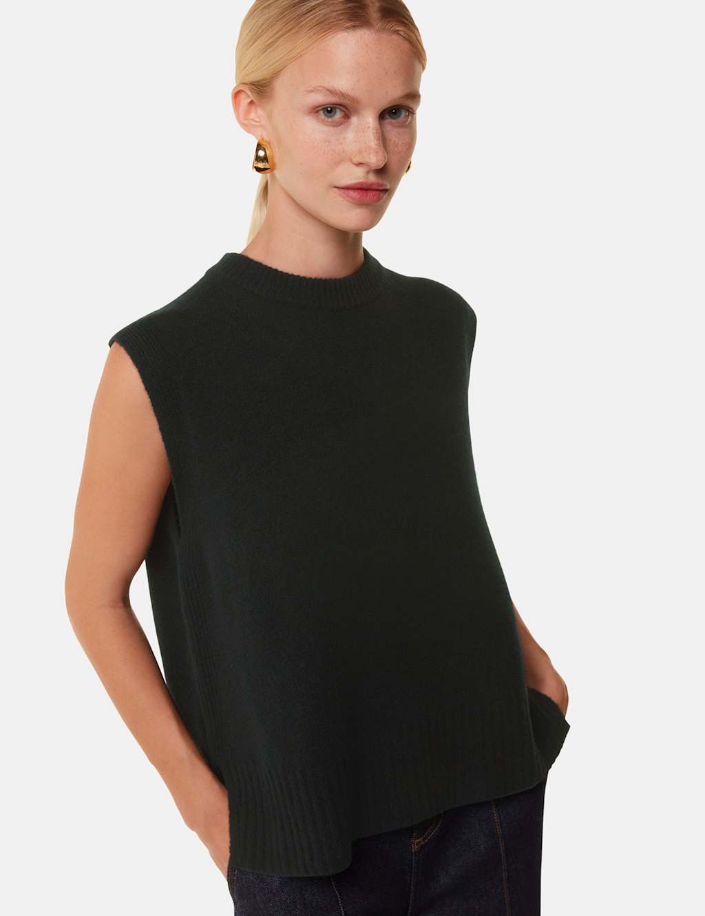 Whistles Pure Wool Split Hem Knitted Vest Top Black