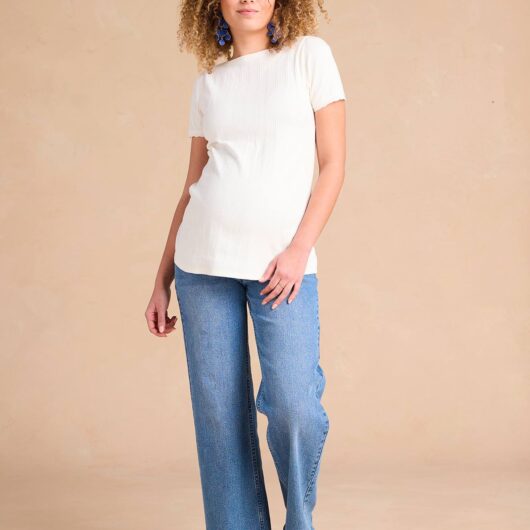 Wide-Leg Maternity Jeans with Seamless Belly Band, ENVIE DE FRAISE stone