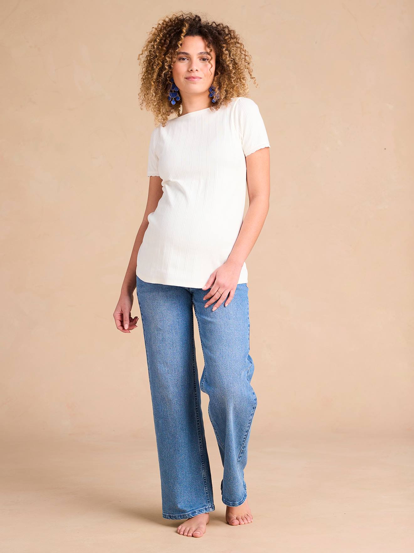 Wide-Leg Maternity Jeans with Seamless Belly Band, ENVIE DE FRAISE stone