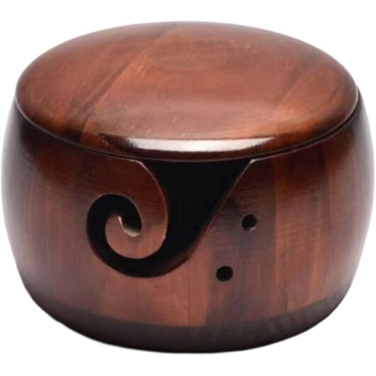 Wool bowl with wooden lid, easy to knit, crochet organizer, storage rack for knitting and crochet.