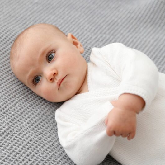 Wrap-Over Cardigan in Wool & Cotton for Babies white