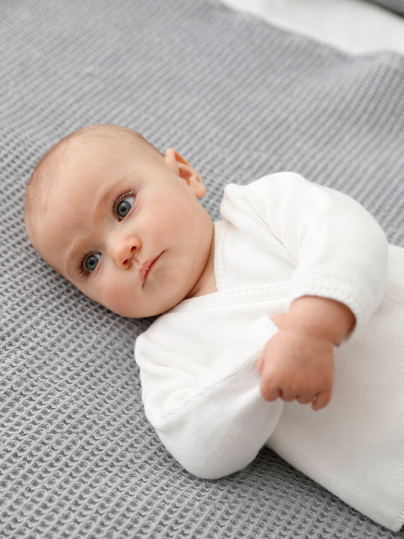 Wrap-Over Cardigan in Wool & Cotton for Babies white