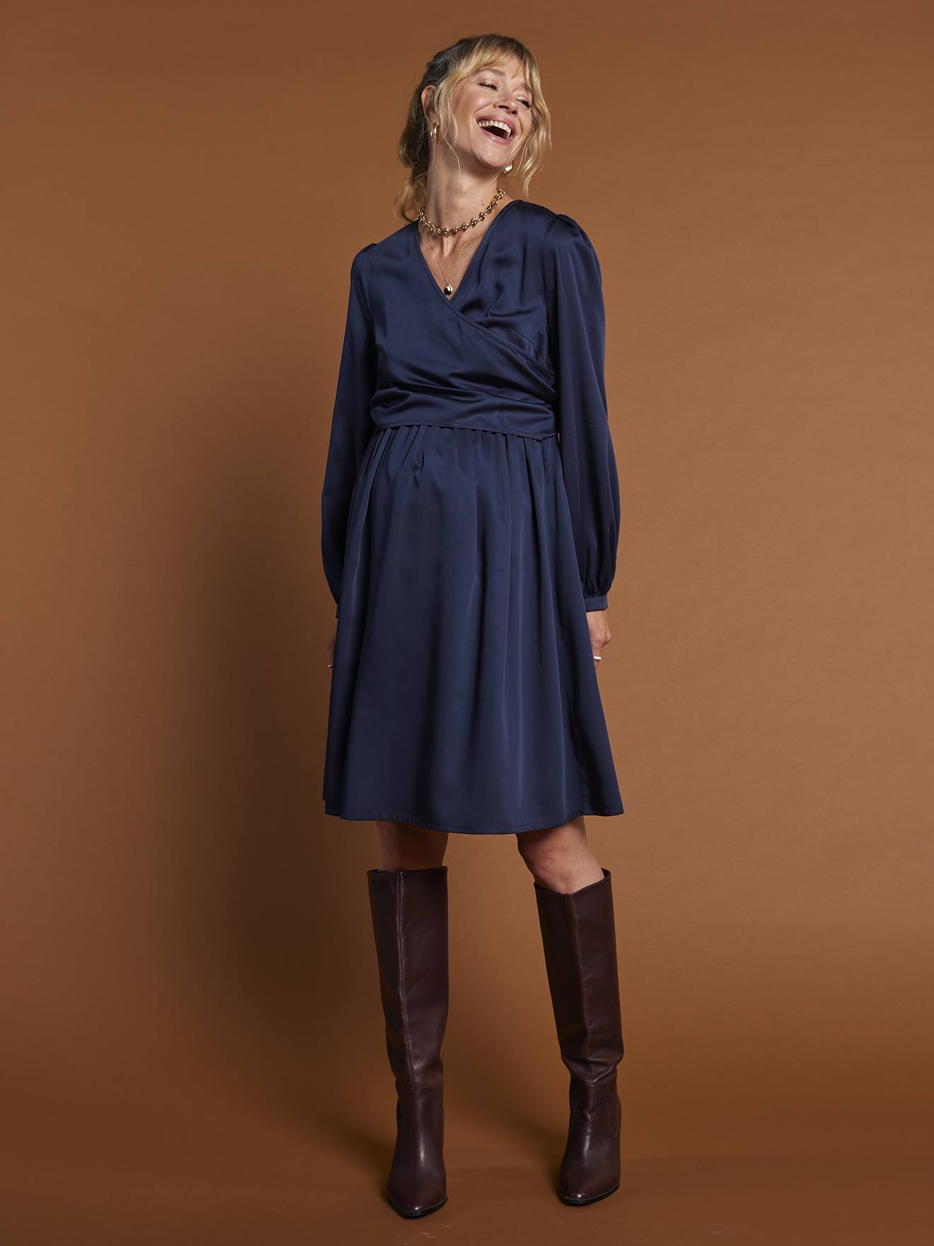 Wrap-Over Dress for Maternity, by ENVIE DE FRAISE navy blue