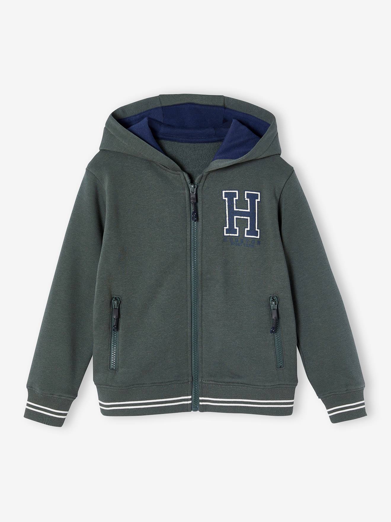 Zipped Sports Jacket with Hood for Boys lichen