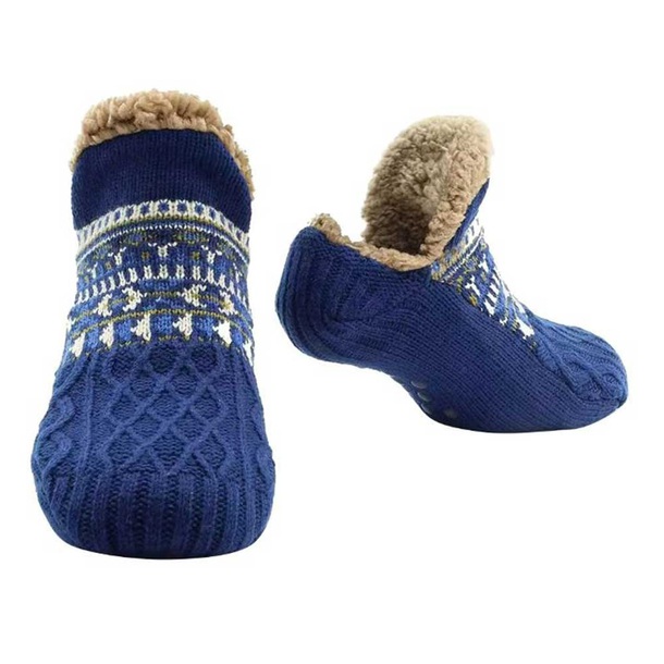 Easylife Snugglestep Rib Knit Sherpa Scuffs -L in Navy