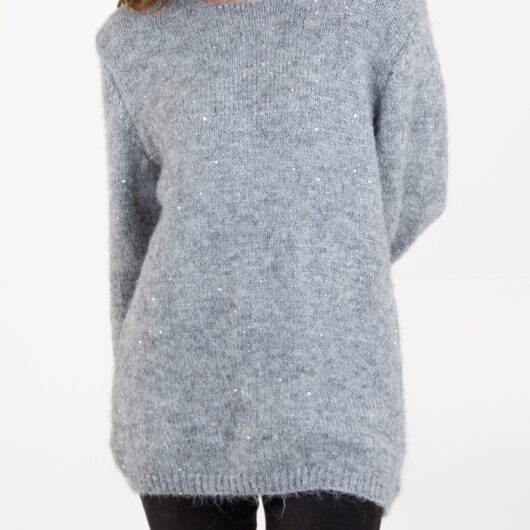 Fluffy Sequin Knit Jumper - S/M / GREY