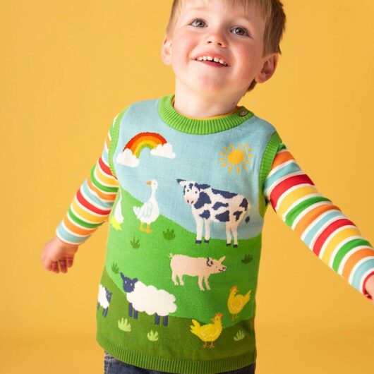 Frugi Pure Cotton Farmyard Knitted Vest (3 Months-5 Years) Multi