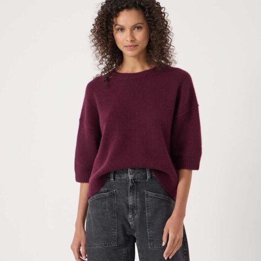 HUSH Pure Cashmere Chunky Jumper Burgundy Mix