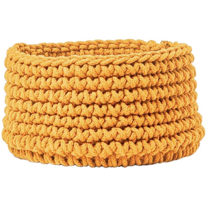 Homescapes - Yellow Cotton Knitted Round Storage Basket, 37 x 21 cm