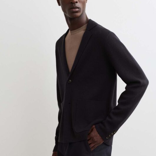 JAEGER Pure Merino Wool Knitted Blazer Navy