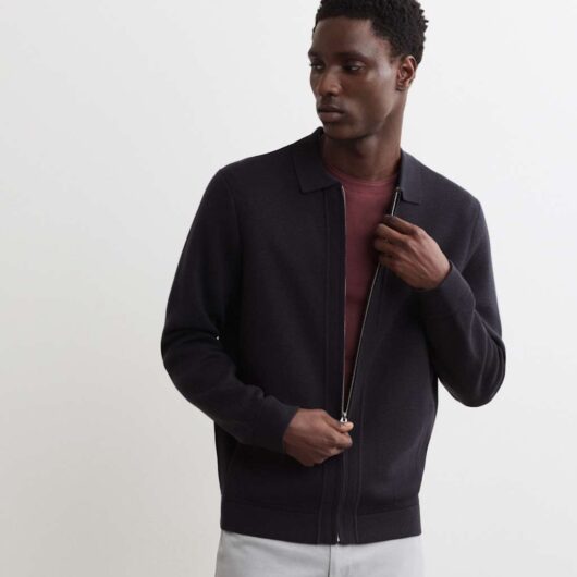 JAEGER Pure Merino Wool Milano Knitted Jacket Navy
