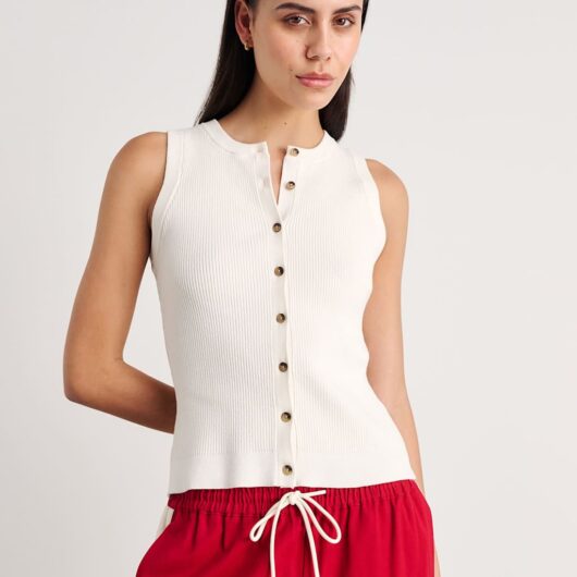 Jag Button Through Knitted Vest White