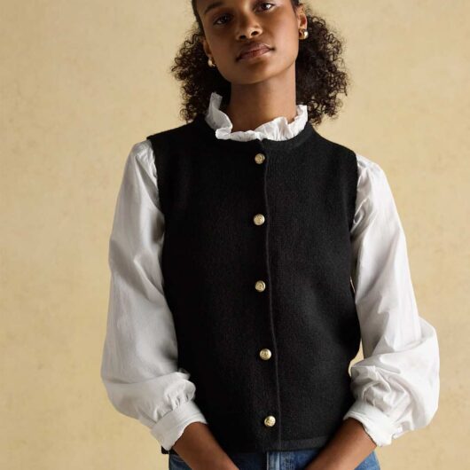Joules Textured Button Detail Knitted Vest Black